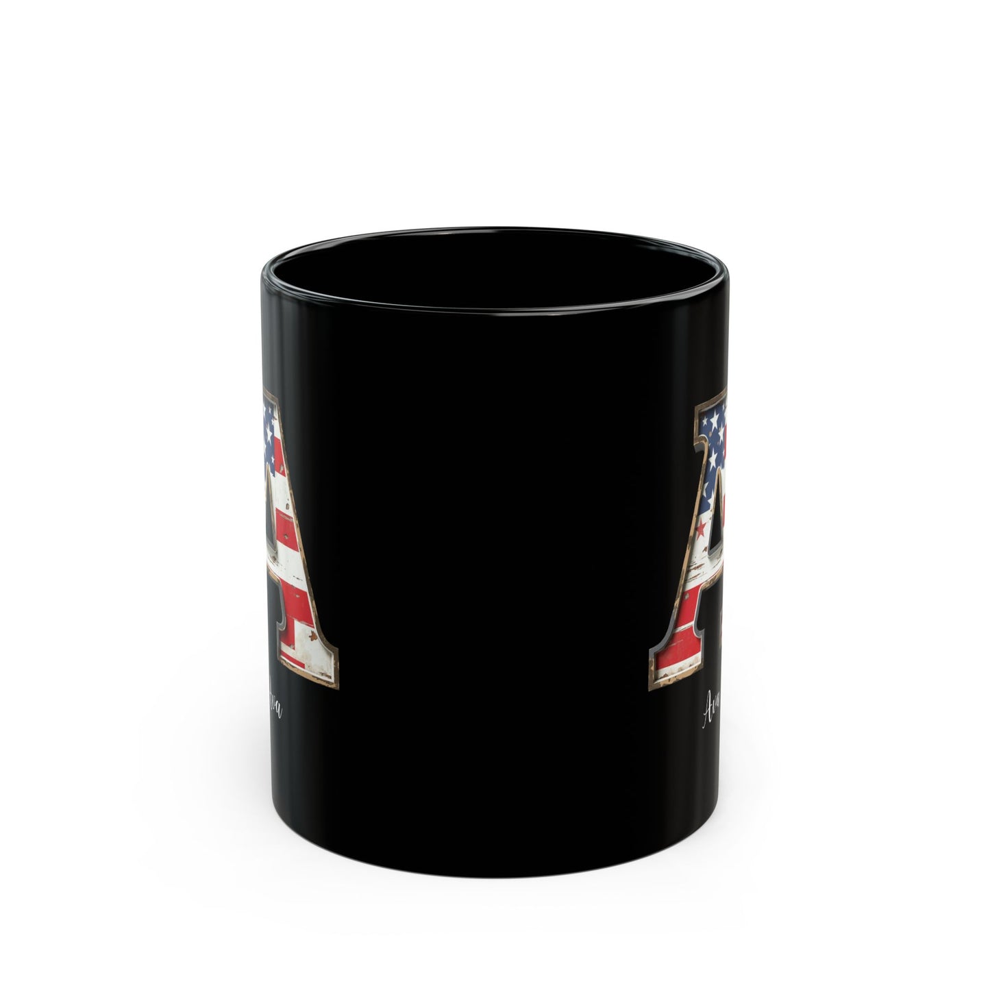 Mug - Patriotic American Flag Letter A with Kevin Name - Vintage Red, White, and Blue Design