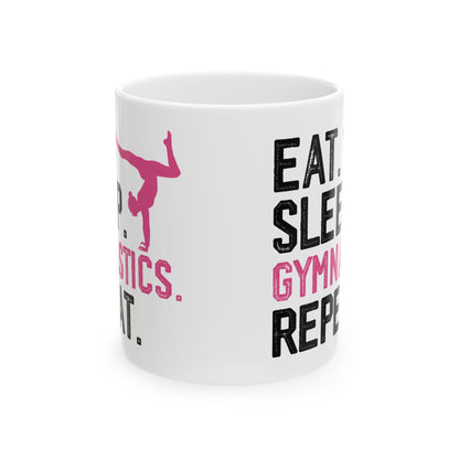 Eat Sleep Gymnastics Repeat White Mug, (11oz, 15oz)