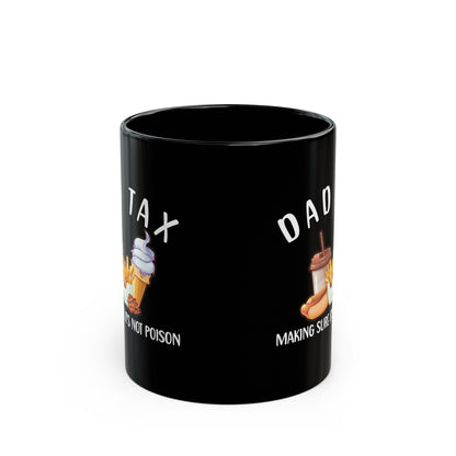 Dad Tax Mug – Black with Colorful Snack Graphics