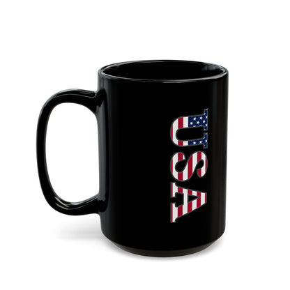 Black USA Flag Letters Mug – Patriotic Coffee Cup for 4th of July, Vets