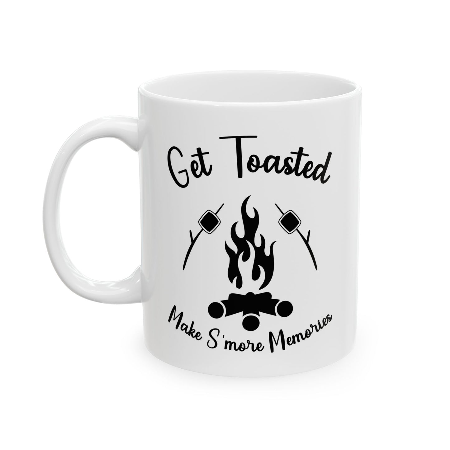 Minimalist Black and White Camping Design Ceramic Mug, (11oz, 15oz)