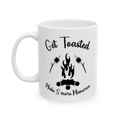 Minimalist Black and White Camping Design Ceramic Mug, (11oz, 15oz)