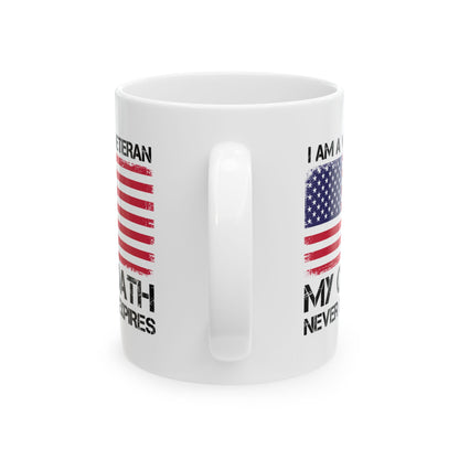 Patriotic American Flag Coffee Cup – White Ceramic Military Veteran Gift
