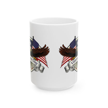 Veterans Day Mug – Patriotic Bald Eagle Coffee Cup with American Flag