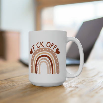 Funny F*ck Off Mug – Boho Rainbow Coffee Cup White Ceramic