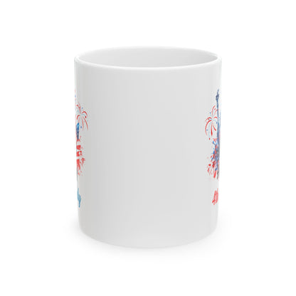 Happy 4th of July Mug – Statue of Liberty, Fireworks & Patriotic Gift