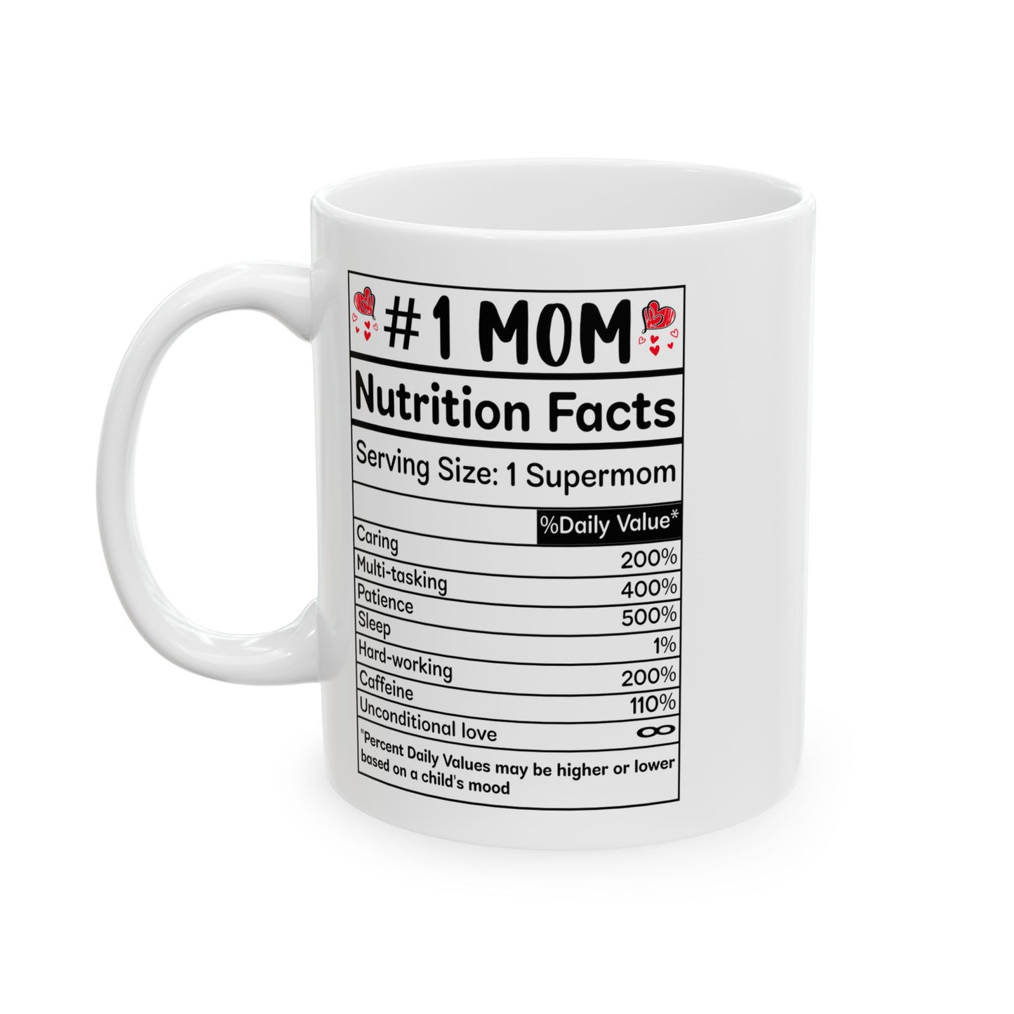 mom nutrition facts White Mug, (11oz, 15oz)