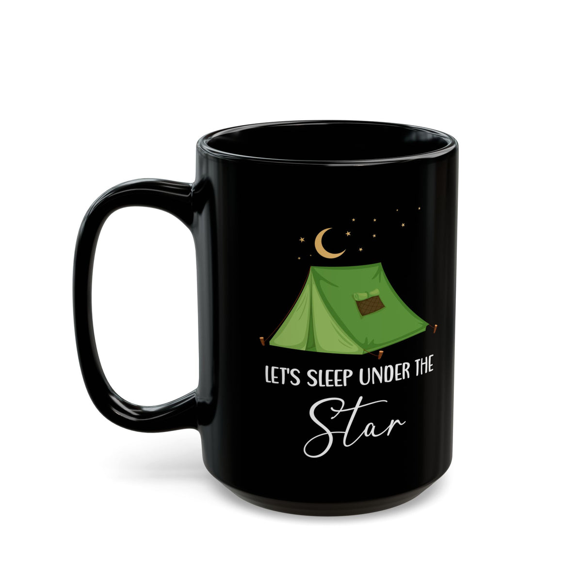 Green Camping Tent Under Moon and Stars Ceramic Mug, (11oz, 15oz)