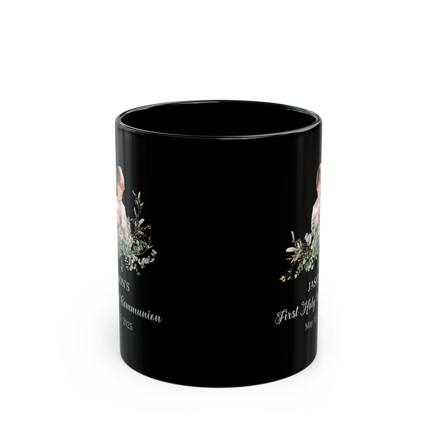 Jason's First Holy Communion Black Mug – Custom May 15, 2025 Gift