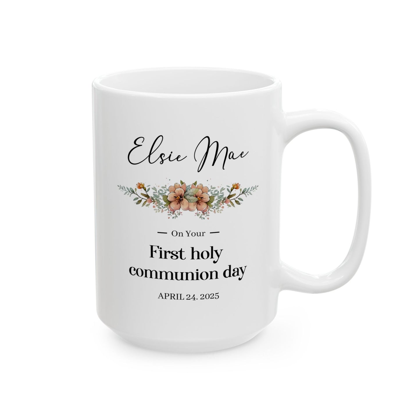 Personalized First Communion Mug – Floral Gift with Name & Date