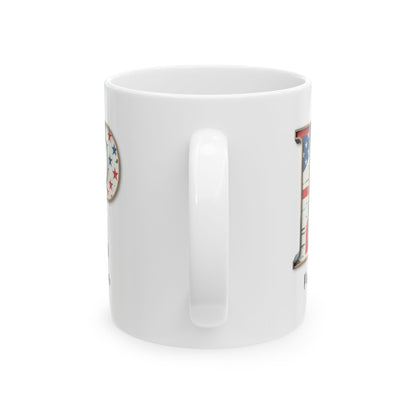 Mug - Patriotic American Flag Letter P with Kevin Name - Vintage Red, White, and Blue Design